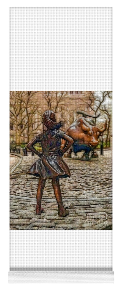 Computer Yoga Mat featuring the photograph Vintage Fearless Girl and Wall Street Bull Statue #3 by Doc Braham