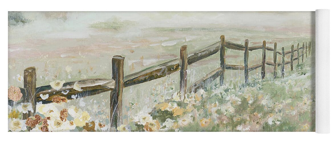 Fence Yoga Mat featuring the painting Fence With Flowers by Patricia Pinto