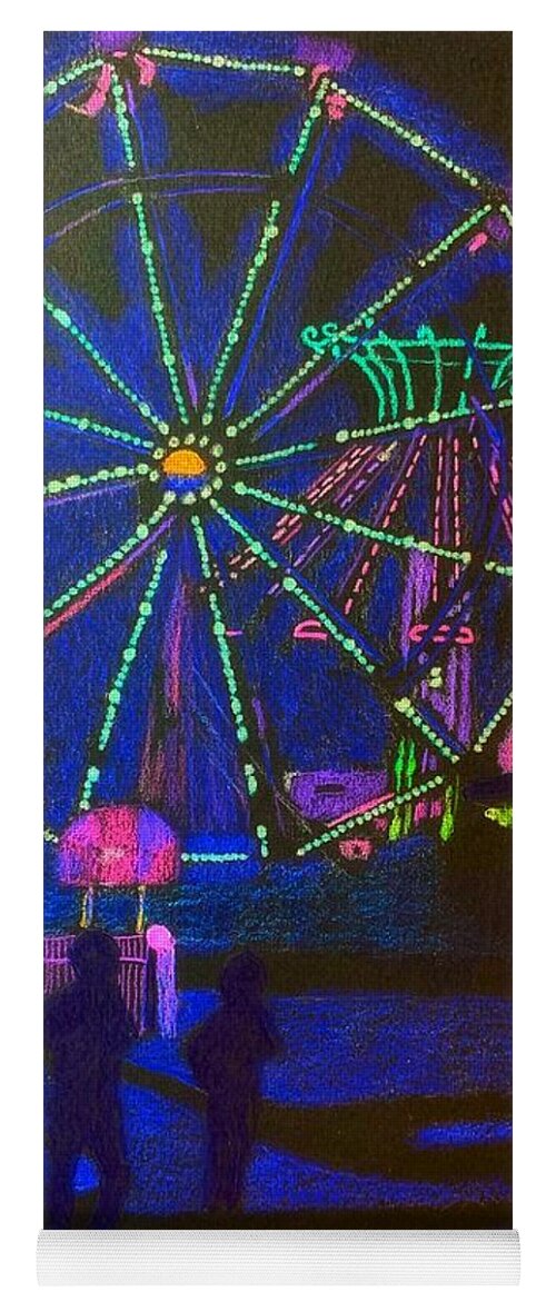 Lights Yoga Mat featuring the drawing Ferris Wheel lights by Colette Lee