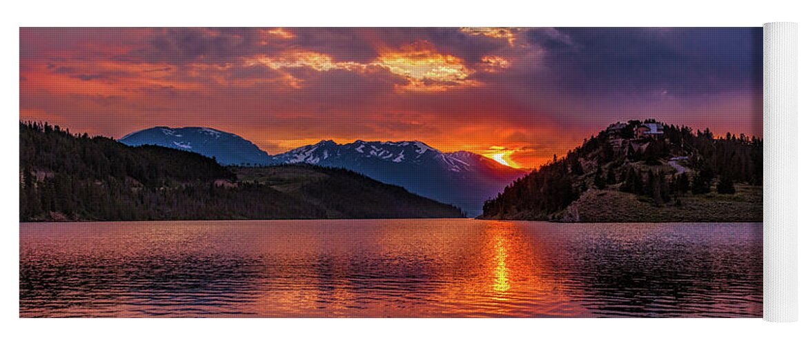 Sunset Yoga Mat featuring the photograph Fiery Sunset at Summit Cove Panorama by Stephen Johnson