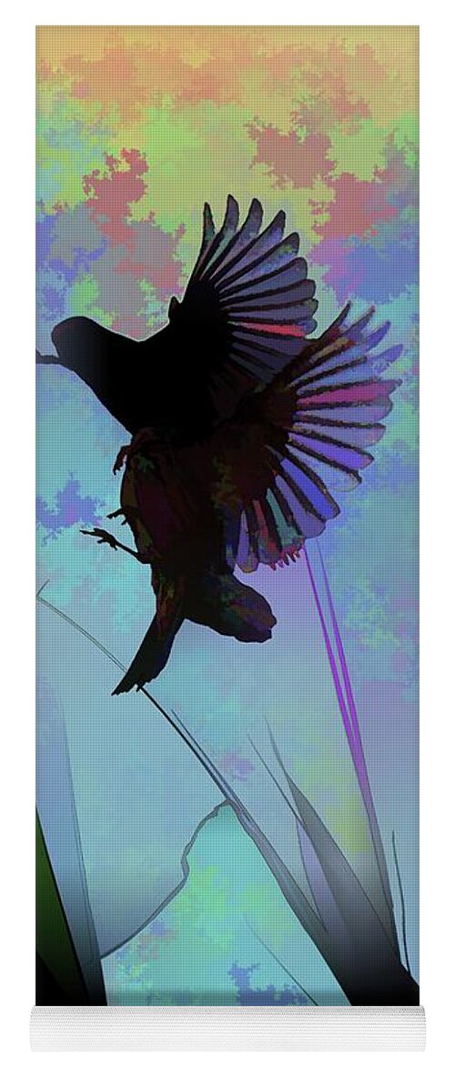 Linda Brody Yoga Mat featuring the digital art Finches with Leaves II Silhouette Abstract by Linda Brody