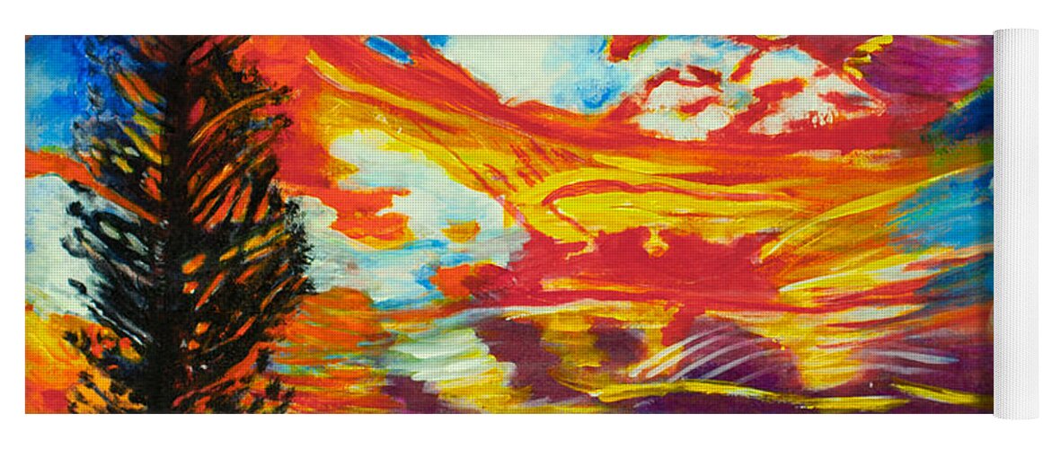 Landscape Yoga Mat featuring the painting Fire in the Sky 20x20 by Santana Star