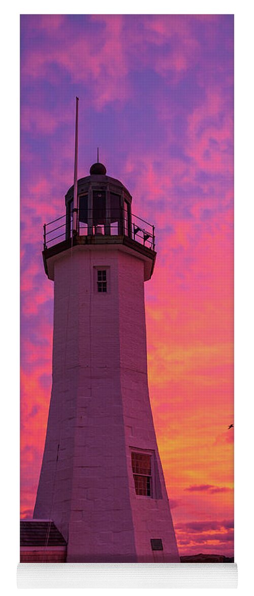 Scituate Yoga Mat featuring the photograph Fire Sunrise - Scituate Lighthouse by Ann-Marie Rollo