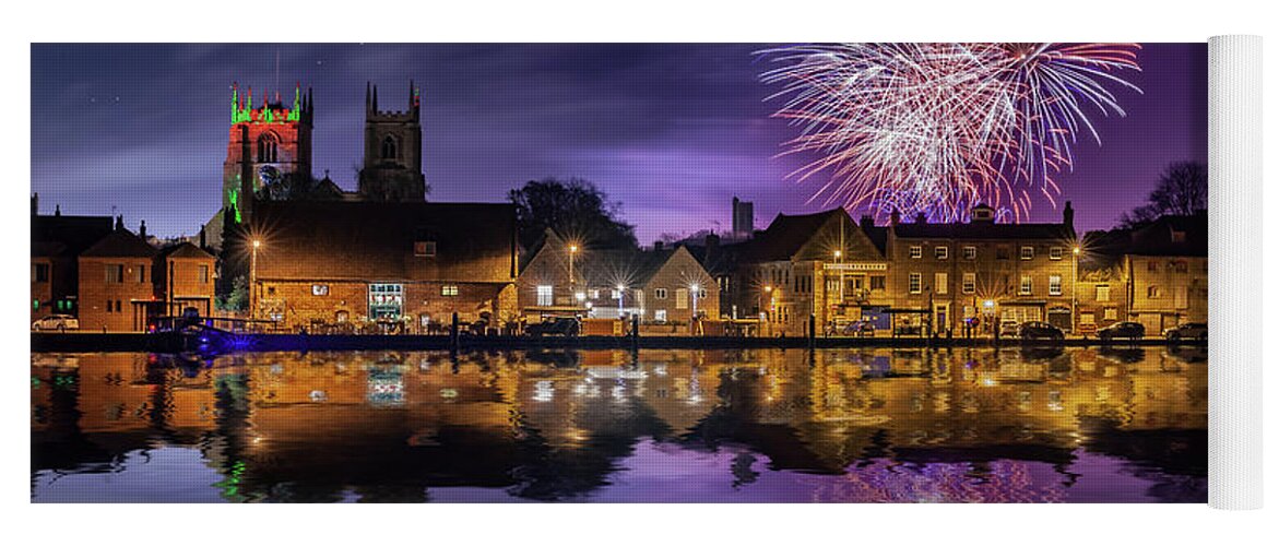 Norfolk Yoga Mat featuring the photograph Norfolk firework display over Kings Lynn England by Simon Bratt