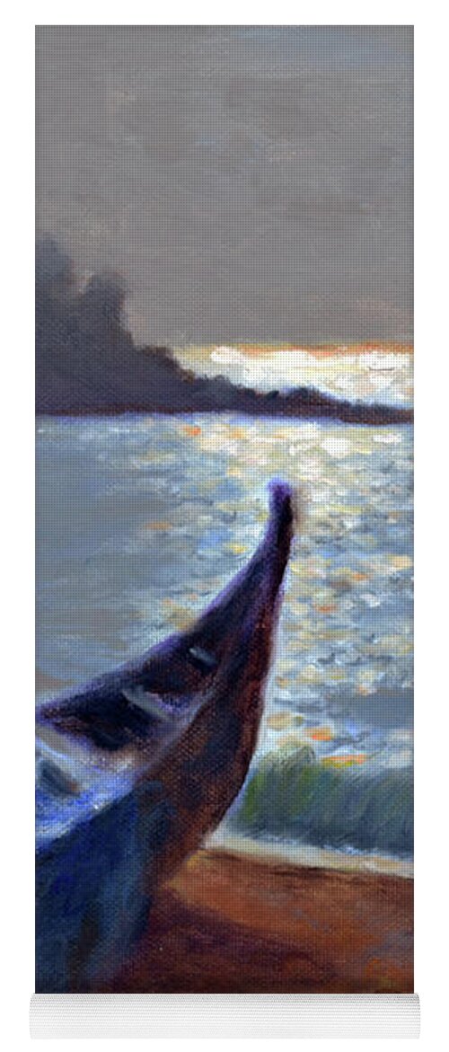 Fishing Boat Yoga Mat featuring the painting Fishing boat at Kovalam beach by Uma Krishnamoorthy