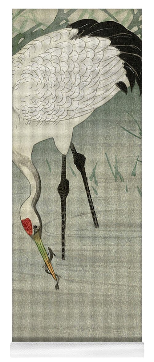 Fishing Crane Yoga Mat featuring the painting Crane in shallow water, 1945 by Ohara Koson