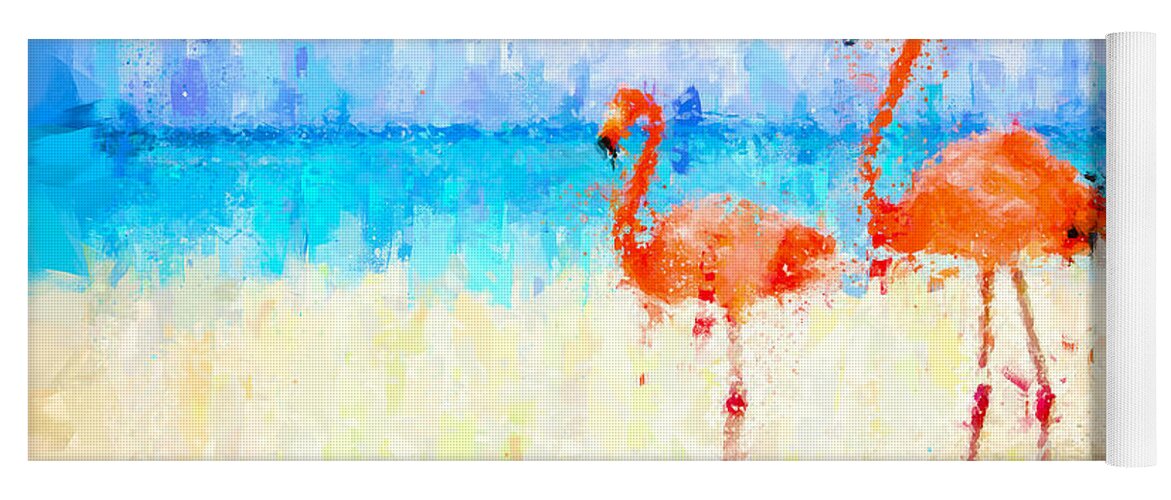 Flamingos Yoga Mat featuring the painting Flamingos by Vart Studio
