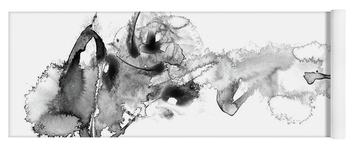Ink Yoga Mat featuring the painting Little Fish Big Mess - Black And White Abstract by Modern Abstract