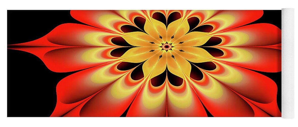 Fractal Yoga Mat featuring the digital art Flower Fractal Red and Orange by Matthias Hauser