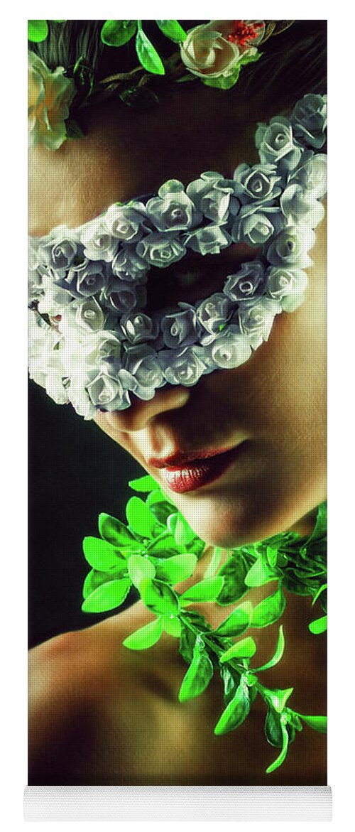 Art Yoga Mat featuring the photograph Flower Princess Woman wearing masquerade carnival mask by Dimitar Hristov