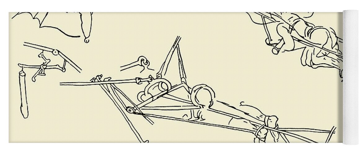 Aeroplanes Yoga Mat featuring the drawing Flying Machines Designed By Leonardo Da Vinci by Leonardo Da Vinci