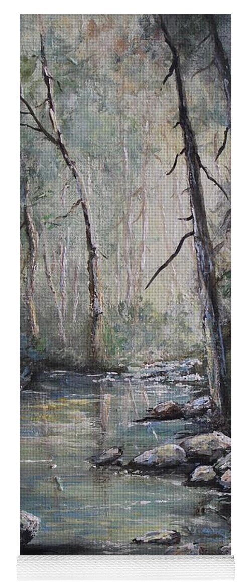 Woodlands Yoga Mat featuring the painting Forest stream by Megan Walsh