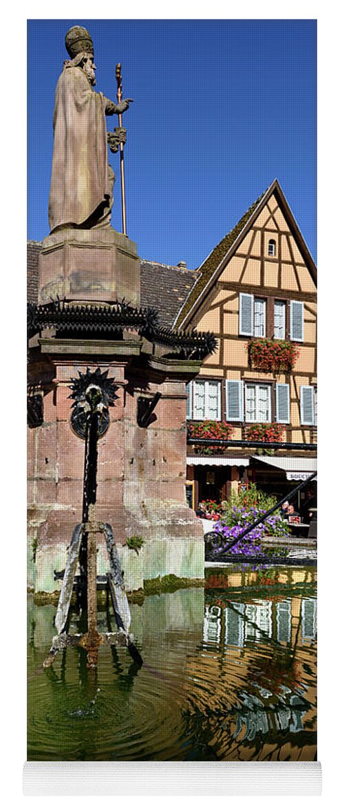 Eguisheim Yoga Mat featuring the photograph Fountain Saint-Leon in Eguisheim, Alsace by RicardMN Photography