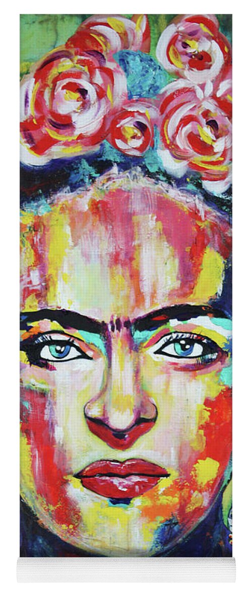 Frida Kahlo Yoga Mat featuring the painting Frida Kahlo Pink Flowers by Kathleen Artist PRO