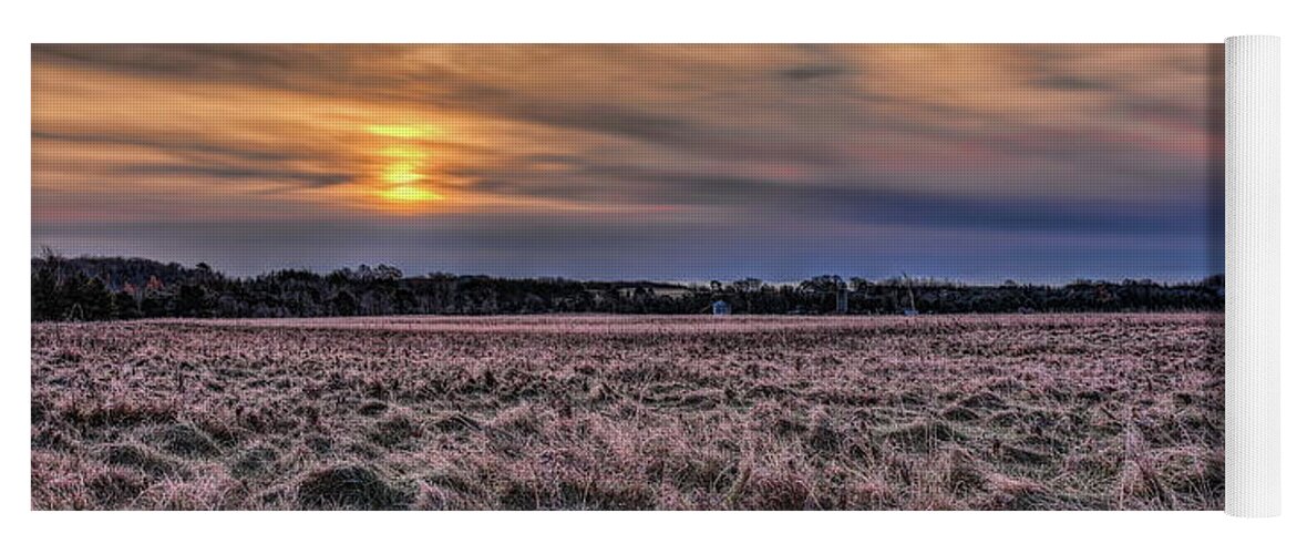 Sunrise Yoga Mat featuring the photograph Frosty Hay Field by Dale Kauzlaric