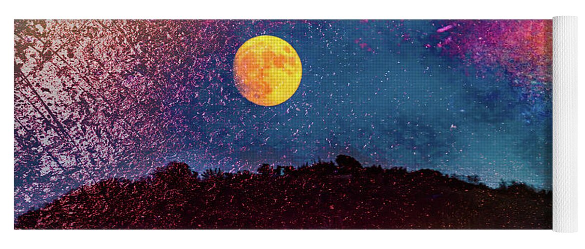 Full Yoga Mat featuring the photograph Full Moon Rising Over Hills 1 by Roslyn Wilkins