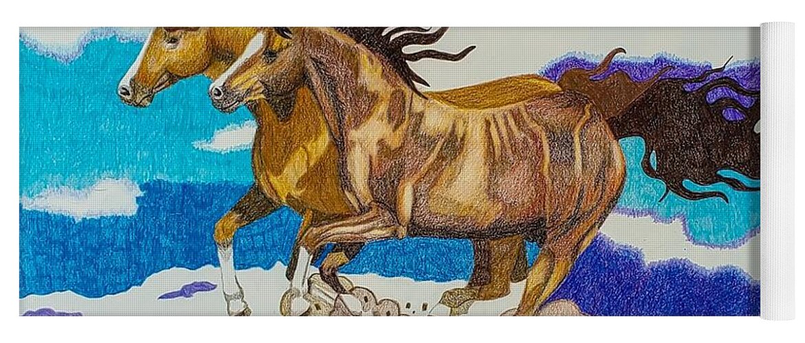 Colored Pencil Drawing Yoga Mat featuring the drawing Galloping in Sand by Equus Artisan