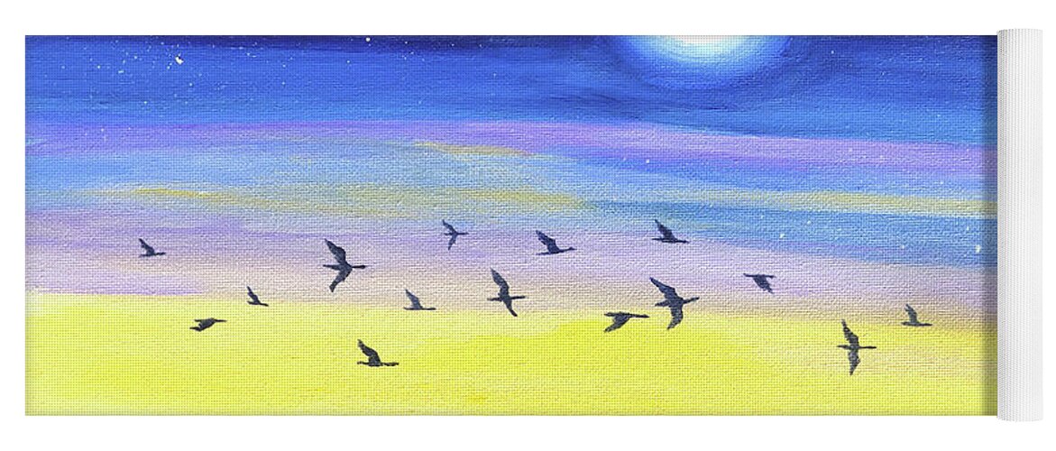 Geese Yoga Mat featuring the painting Geese at Twilight by Laura Iverson