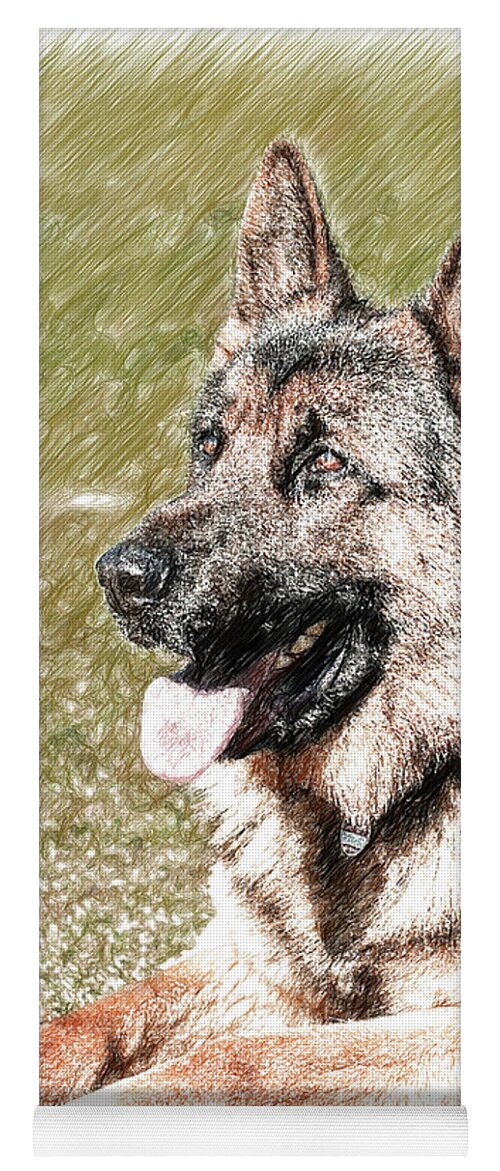 Portrait Yoga Mat featuring the drawing German Shepherd Dog - DWP1350428 by Dean Wittle
