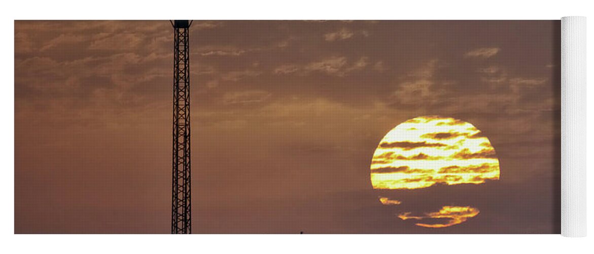 Bright Yoga Mat featuring the photograph Giant Sun at Sunrise Cadiz Harbour by Pablo Avanzini