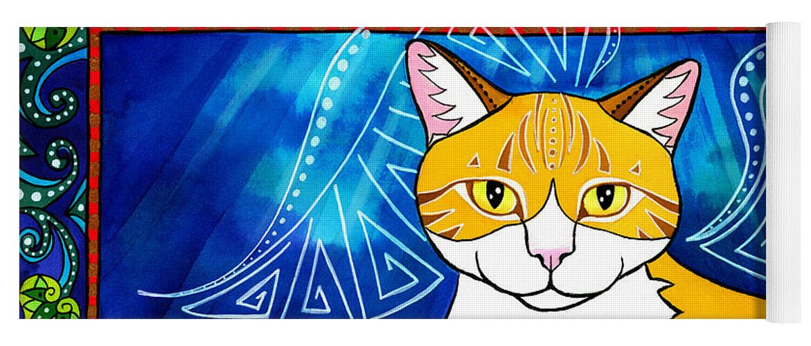 Cat Yoga Mat featuring the painting Ginger Angel Cat Painting by Dora Hathazi Mendes