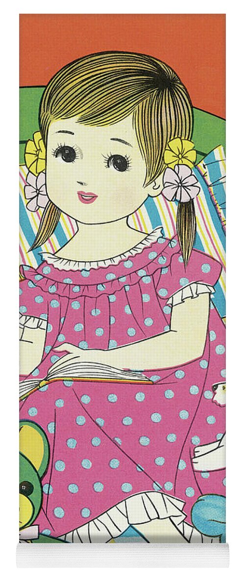 Campy Yoga Mat featuring the drawing Girl with stuffed animals by CSA Images
