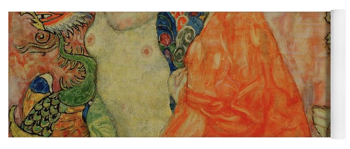 Gustav Klimt Yoga Mat featuring the painting Girlfriends. Oil on canvas -1916-1917- 99 x 99 cm Destroyed by fire in 1945. by Gustav Klimt -1862-1918-