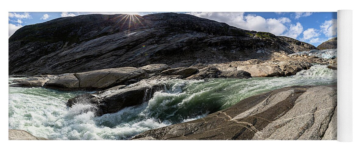 Nigardsbreen Yoga Mat featuring the photograph glacial stream Nigardsbreen Glacier, Norway by Andreas Levi
