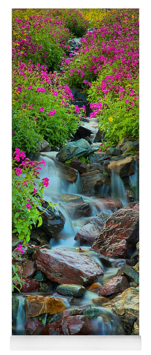 Streams Yoga Mat featuring the photograph Glacier Wildflower Waterfall Portrait by Adam Jewell