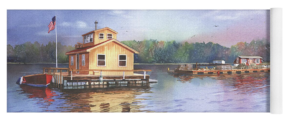 Glen Island Yoga Mat featuring the painting Glen Island Creek Houseboats by Marguerite Chadwick-Juner