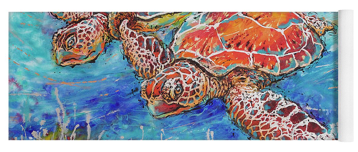 Marine Turtles Yoga Mat featuring the painting Gliding Sea Turtles by Jyotika Shroff