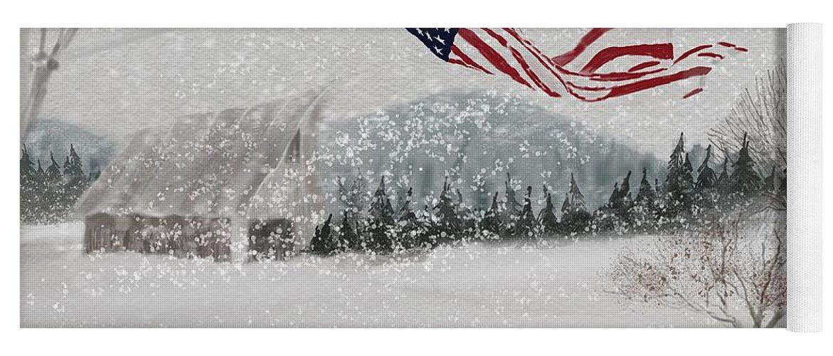 Old Glory Yoga Mat featuring the digital art Glorious Snow Day -- 2018 by Joel Deutsch
