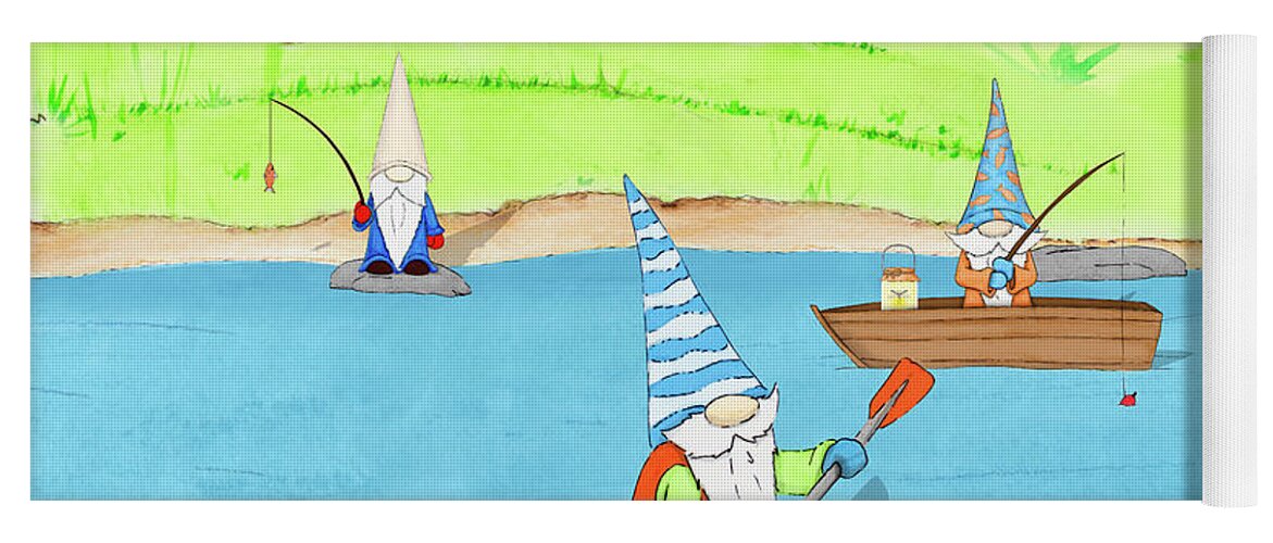 Gnomes Yoga Mat featuring the digital art Gnomes On The Water IIi by Hugo Edwins