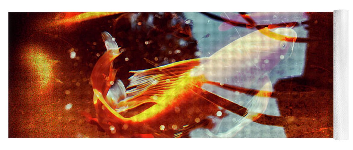 Orange Yoga Mat featuring the digital art Golden fish - Gold and Blue by Claudio Lepri