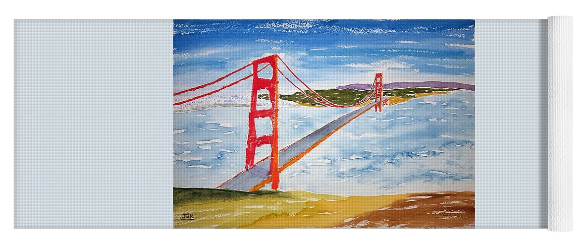 Watercolor Yoga Mat featuring the painting Golden Gate Lore by John Klobucher