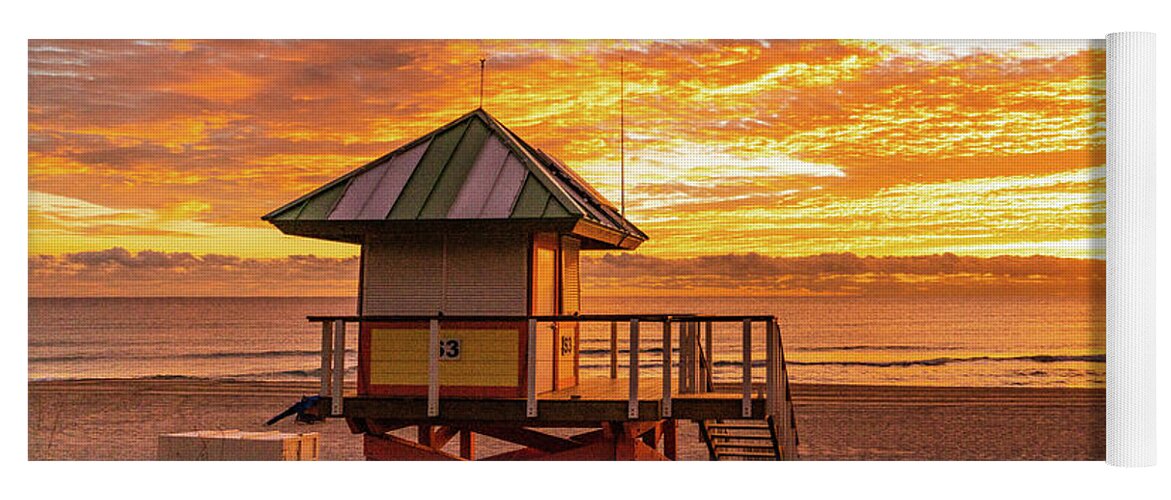 Florida Yoga Mat featuring the photograph Golden Lifeguard Station Sunrise Delray Beach Florida by Lawrence S Richardson Jr