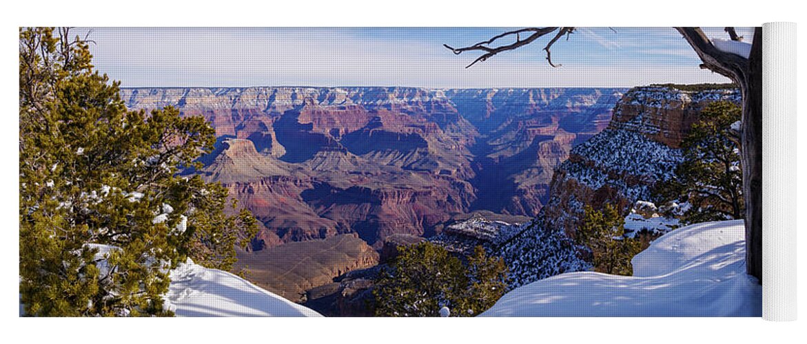 American Southwest Yoga Mat featuring the photograph Grand Canyon and Snow Panorama 2 by Todd Bannor