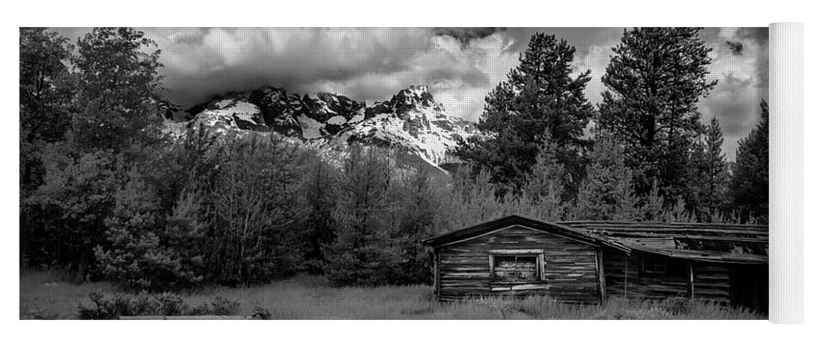 Black And White Yoga Mat featuring the photograph Grand Teton Cabin II by Jon Glaser