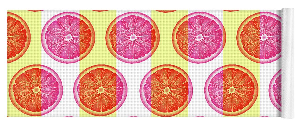 Orange Yoga Mat featuring the mixed media Grapefruit Slice Pattern 1 - Tropical Pattern - Tropical Print - Lemon - Orange - Fruit - Tangerine by Studio Grafiikka