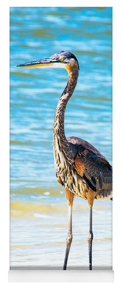 Great Blue Heron Yoga Mat featuring the photograph Great Blue Heron in the Surf by Mary Ann Artz