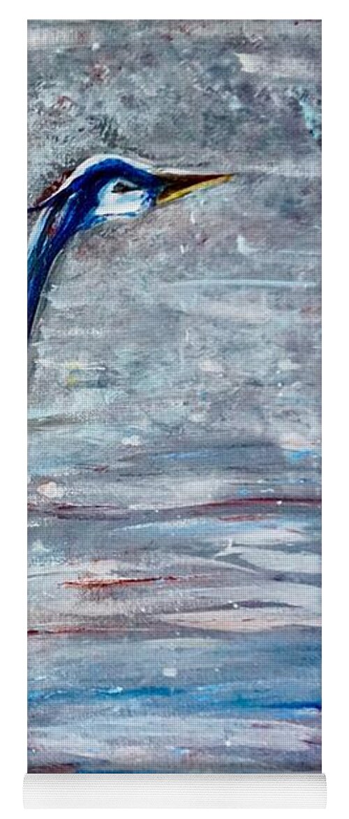 Great Blue Heron Yoga Mat featuring the painting Great Blue Heron -Taking Flight from Water by Patty Donoghue