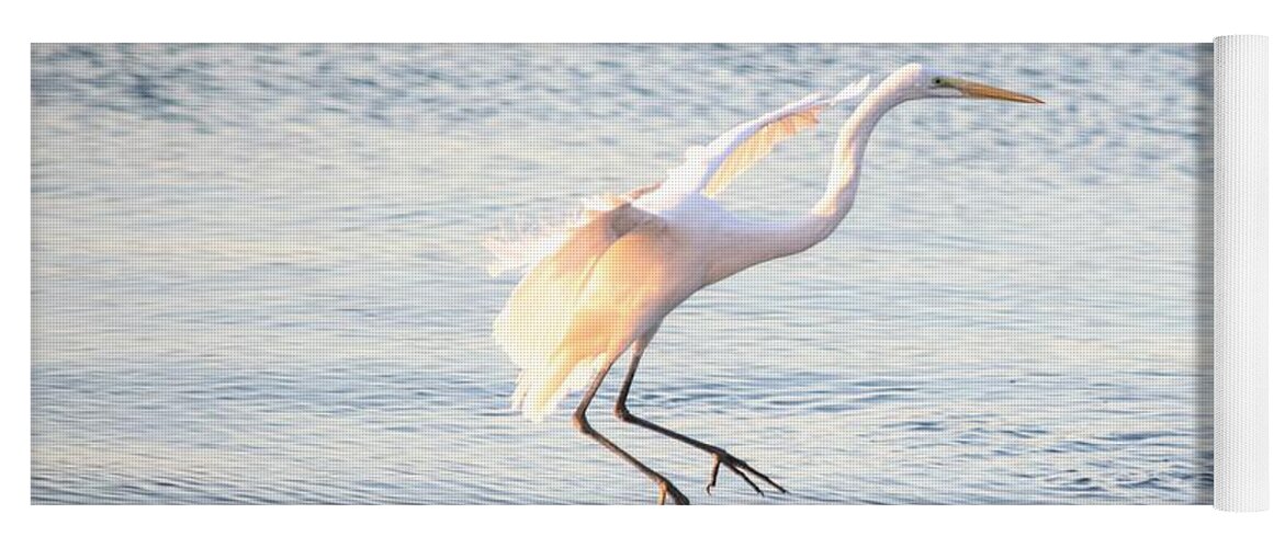 Great Egret Yoga Mat featuring the photograph Great Egret in Flight by Mary Ann Artz