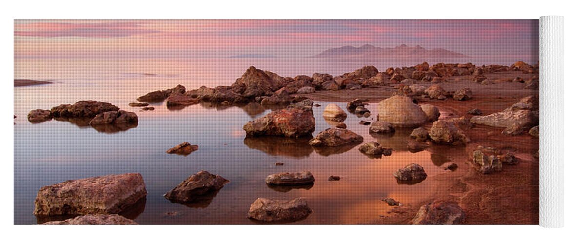 Utah Yoga Mat featuring the photograph Great Salt Lake Sunset Glow - Great Salt Lake, Utah by Brett Pelletier