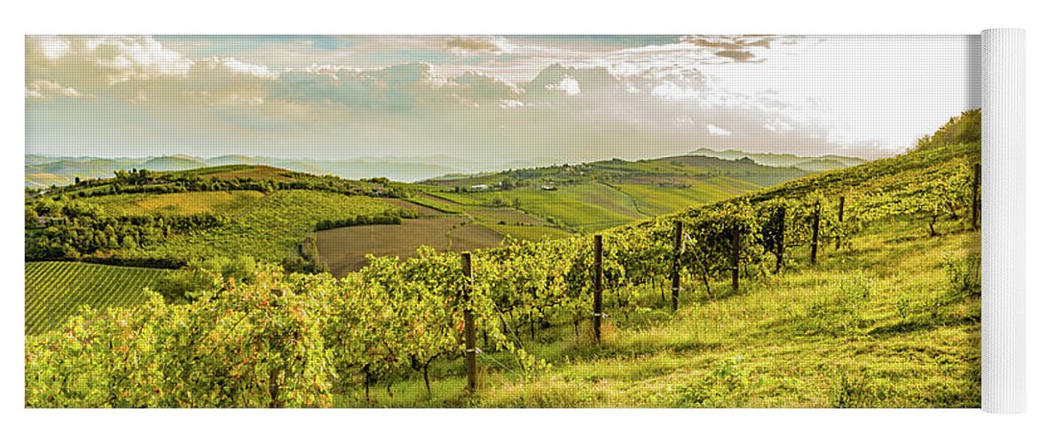 Italy Yoga Mat featuring the photograph green vineyards of Italian hills by Vivida Photo PC