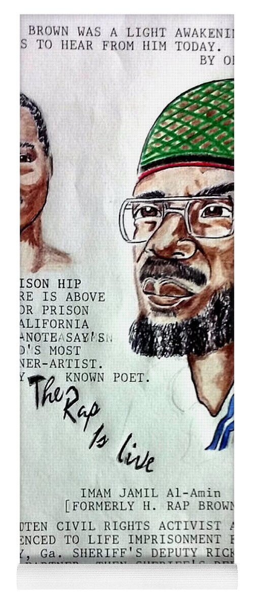 Black Art Yoga Mat featuring the drawing H. Rap Brown featuring C-Note by Joedee