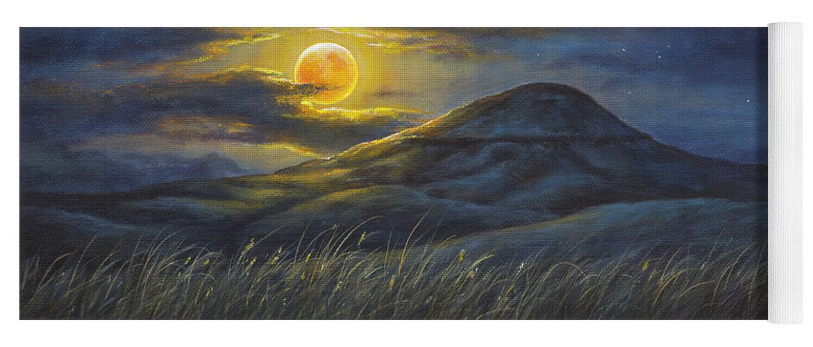 Belt Yoga Mat featuring the painting Harvest Moon by Kim Lockman