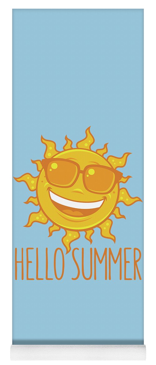 Beach Yoga Mat featuring the digital art Hello Summer Sun With Sunglasses by John Schwegel