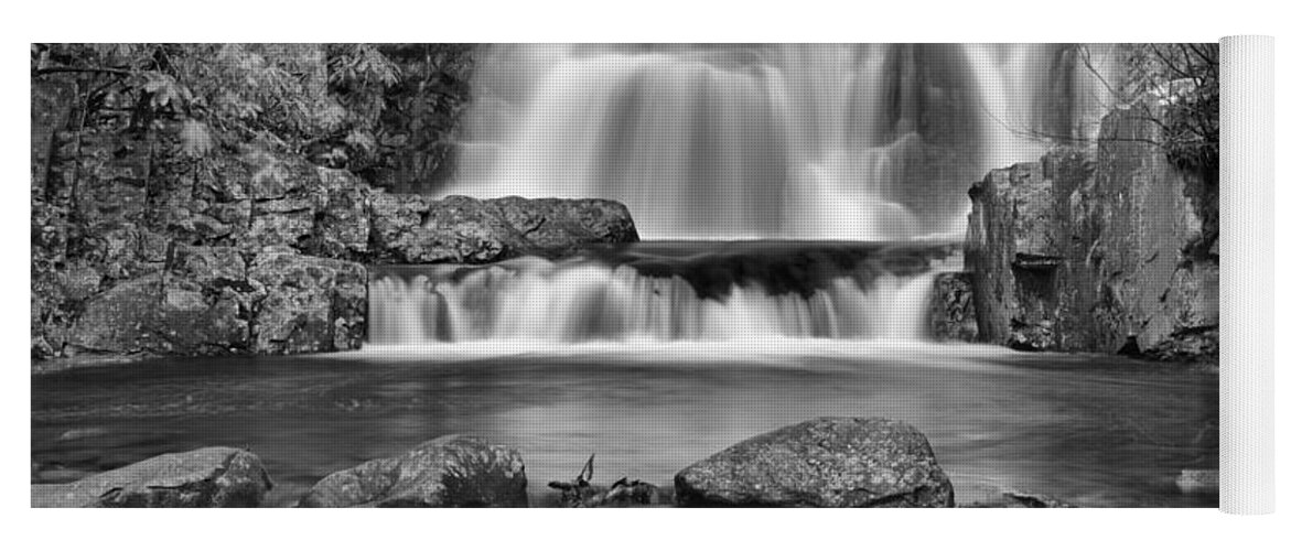 Hawk Falls Yoga Mat featuring the photograph Hickory Run State Park Falls Black And White by Adam Jewell