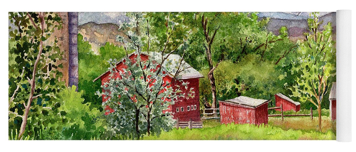 Colorado Rocky Mountains Painting Yoga Mat featuring the painting Hidden Farm by Anne Gifford