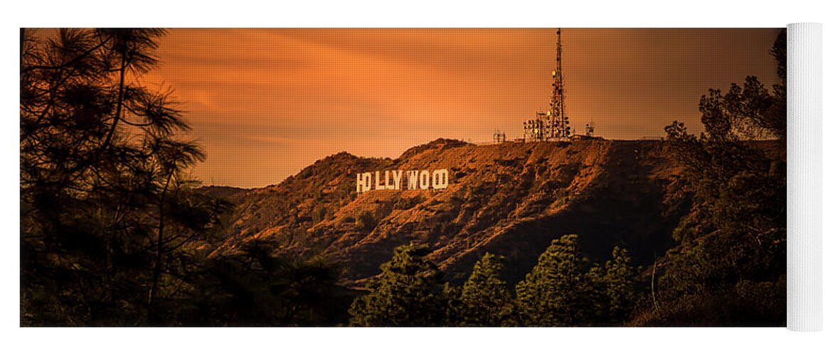 Hollywood Sign Yoga Mat featuring the photograph Hollywood Sunset by Gene Parks